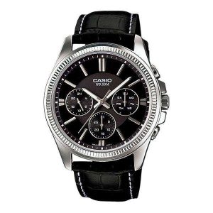 Casio MTP-1375L-1A Black Dial Leather Watch
