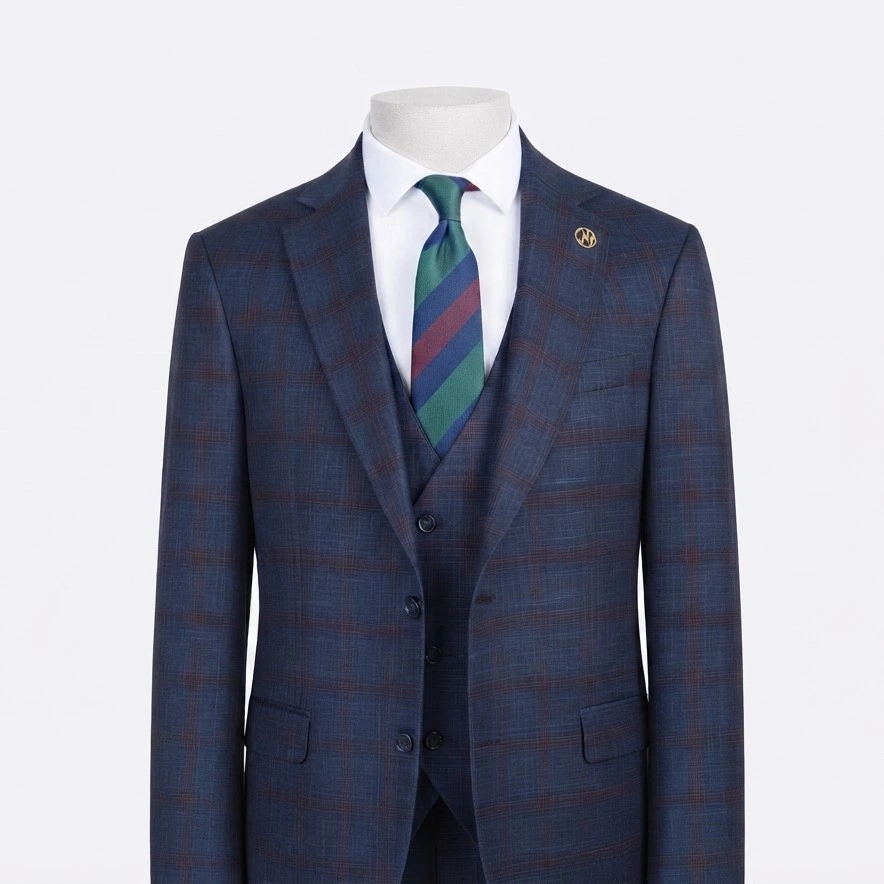 Navy Blue Checked MarcoMartinez 3pc